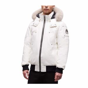Moose Knuckles White Puffer Jacket with Fur Trim